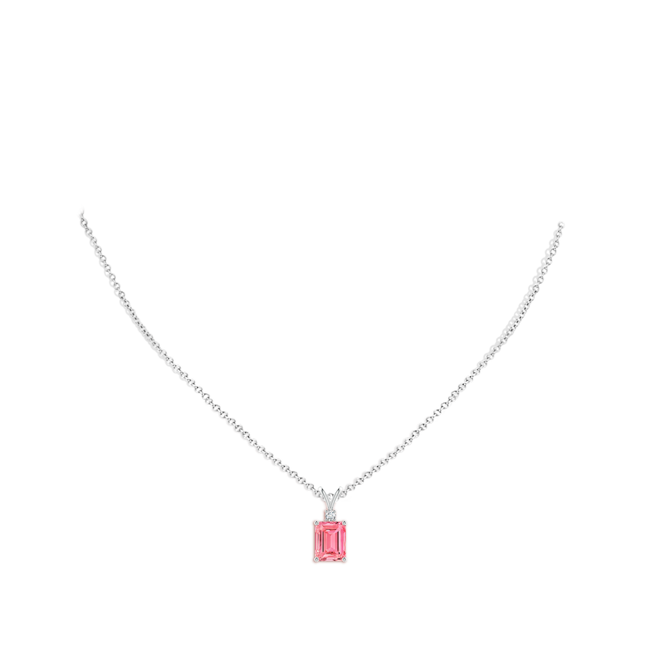 9x7mm Labgrown Emerald-Cut Lab-Grown Fancy Intense Pink Diamond Solitaire Pendant in White Gold pen