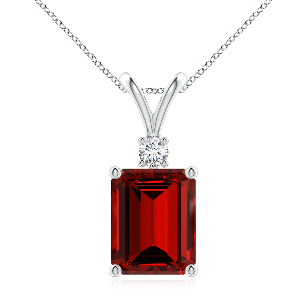 10x8mm Labgrown Lab-Grown Emerald-Cut Ruby Solitaire Pendant with Diamond in P950 Platinum