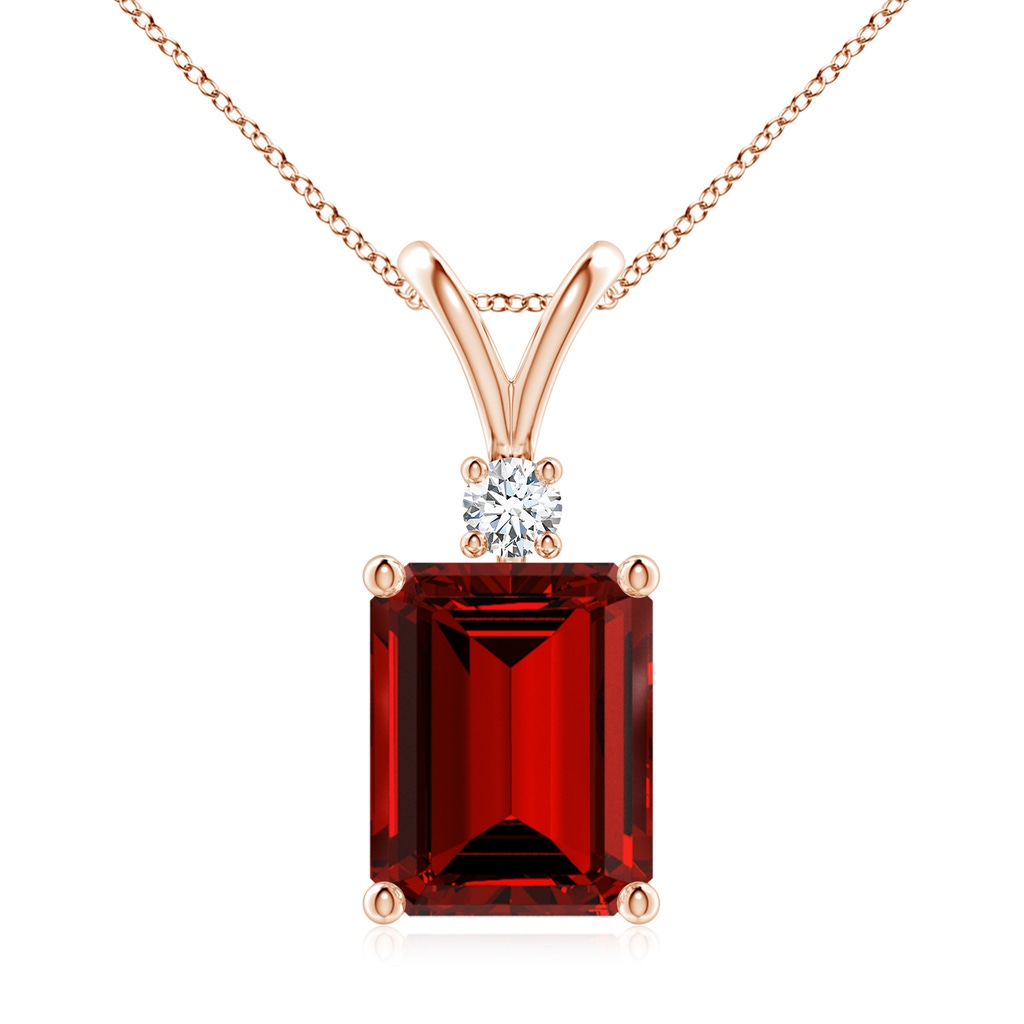 10x8mm Labgrown Lab-Grown Emerald-Cut Ruby Solitaire Pendant with Diamond in Rose Gold