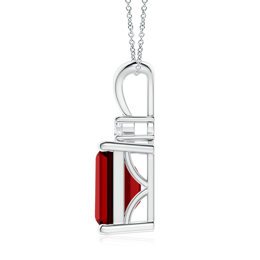 10x8mm Labgrown Lab-Grown Emerald-Cut Ruby Solitaire Pendant with Diamond in White Gold - side 3