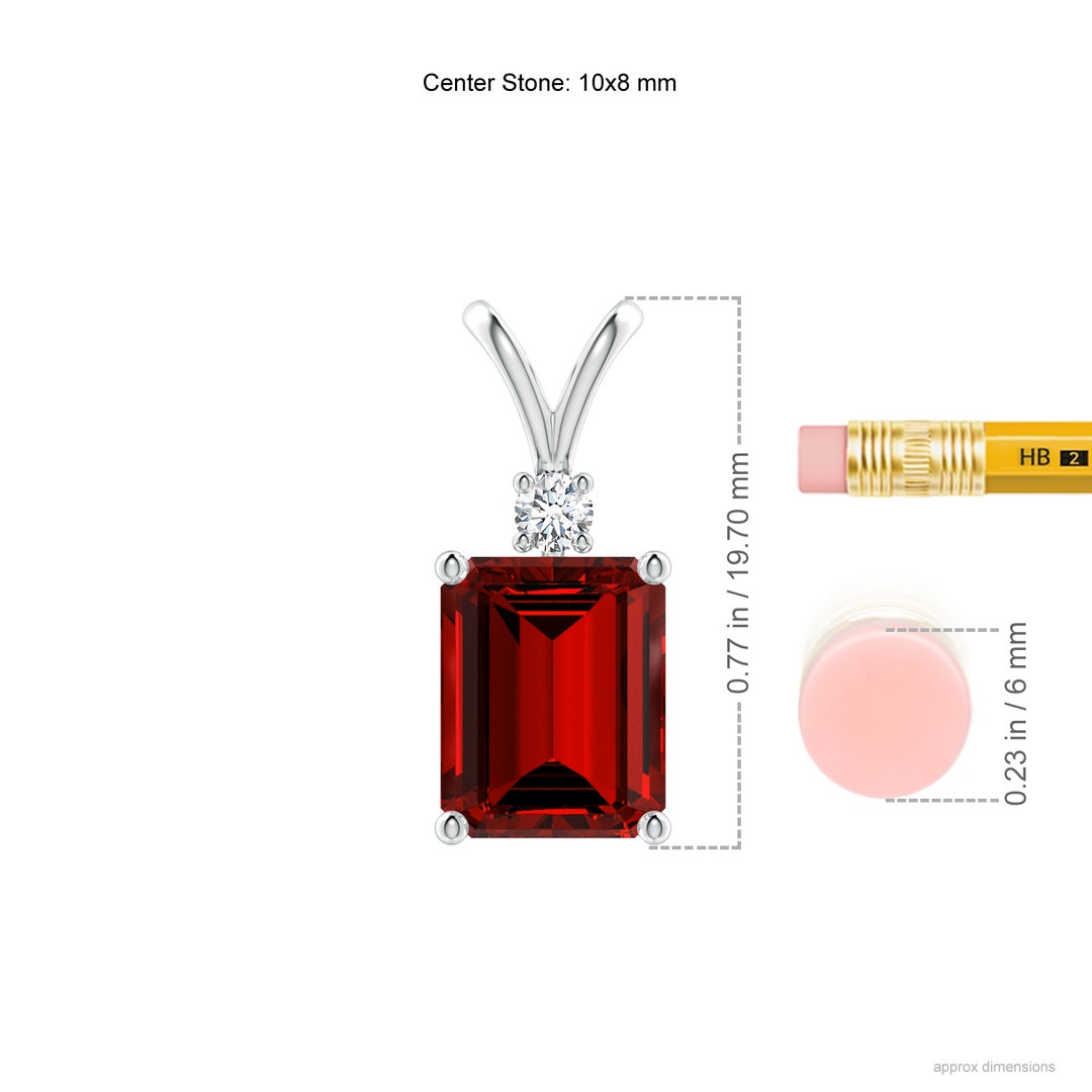 10x8mm Labgrown Lab-Grown Emerald-Cut Ruby Solitaire Pendant with Diamond in White Gold - ruler