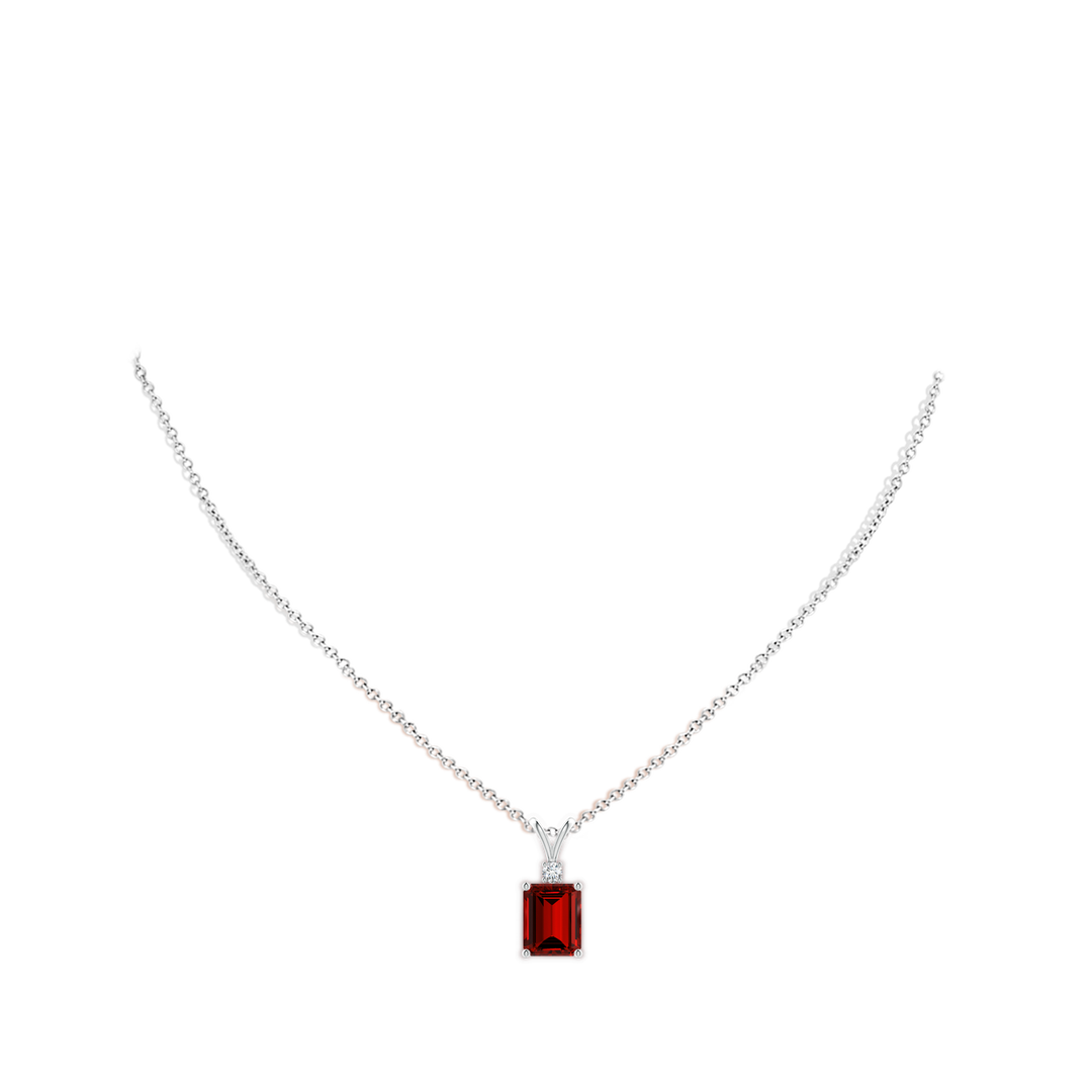 10x8mm Labgrown Lab-Grown Emerald-Cut Ruby Solitaire Pendant with Diamond in White Gold - body_neck