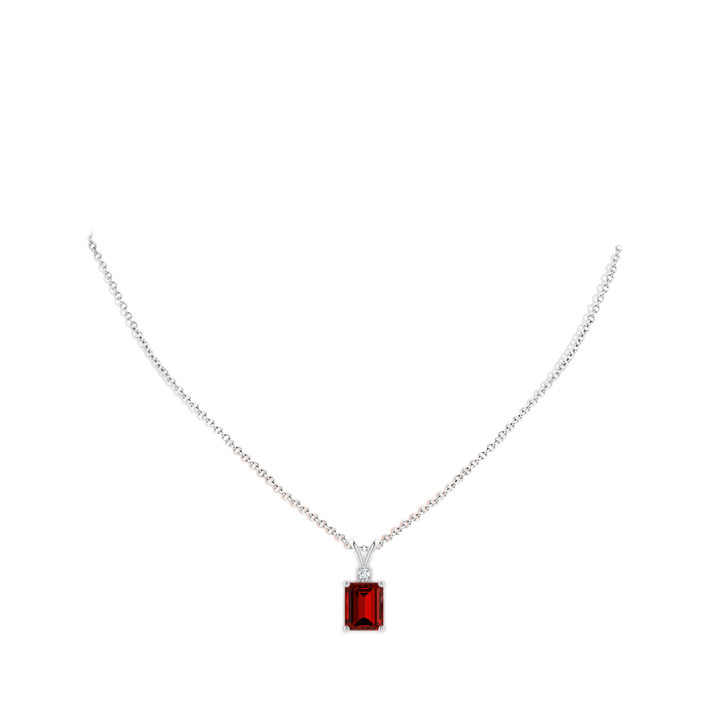 10x8mm Labgrown Lab-Grown Emerald-Cut Ruby Solitaire Pendant with Diamond in White Gold pen