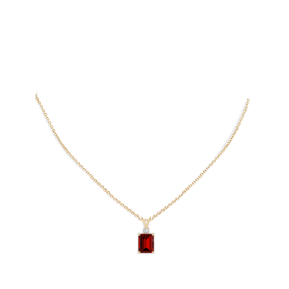 10x8mm Labgrown Lab-Grown Emerald-Cut Ruby Solitaire Pendant with Diamond in Yellow Gold pen