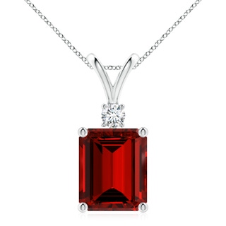 12x10mm Labgrown Lab-Grown Emerald-Cut Ruby Solitaire Pendant with Diamond in P950 Platinum