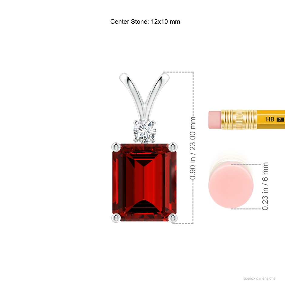 12x10mm Labgrown Lab-Grown Emerald-Cut Ruby Solitaire Pendant with Diamond in P950 Platinum ruler