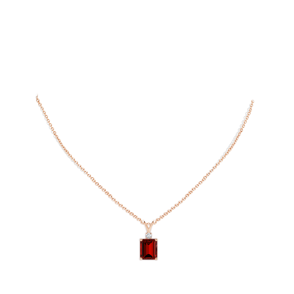 12x10mm Labgrown Lab-Grown Emerald-Cut Ruby Solitaire Pendant with Diamond in Rose Gold pen