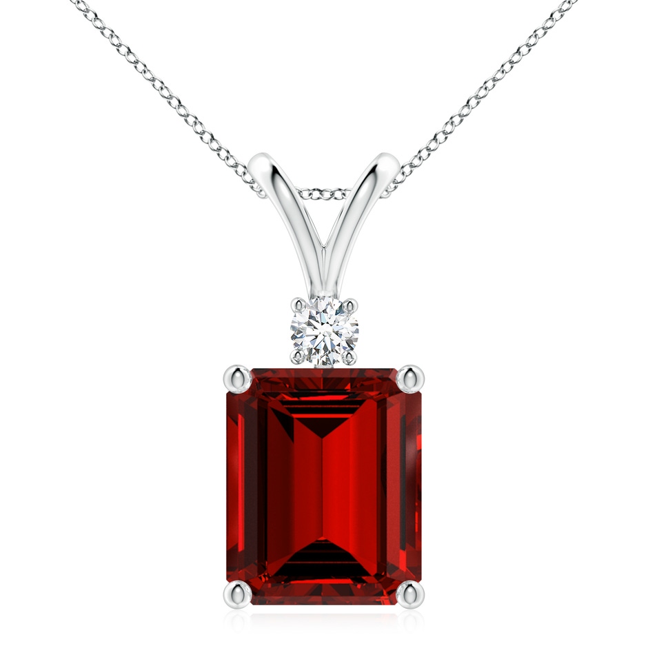 12x10mm Labgrown Lab-Grown Emerald-Cut Ruby Solitaire Pendant with Diamond in White Gold 