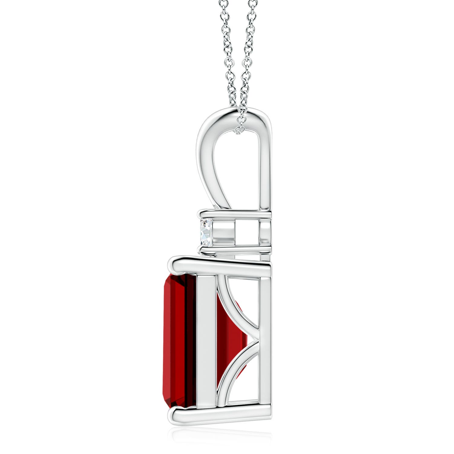 12x10mm Labgrown Lab-Grown Emerald-Cut Ruby Solitaire Pendant with Diamond in White Gold