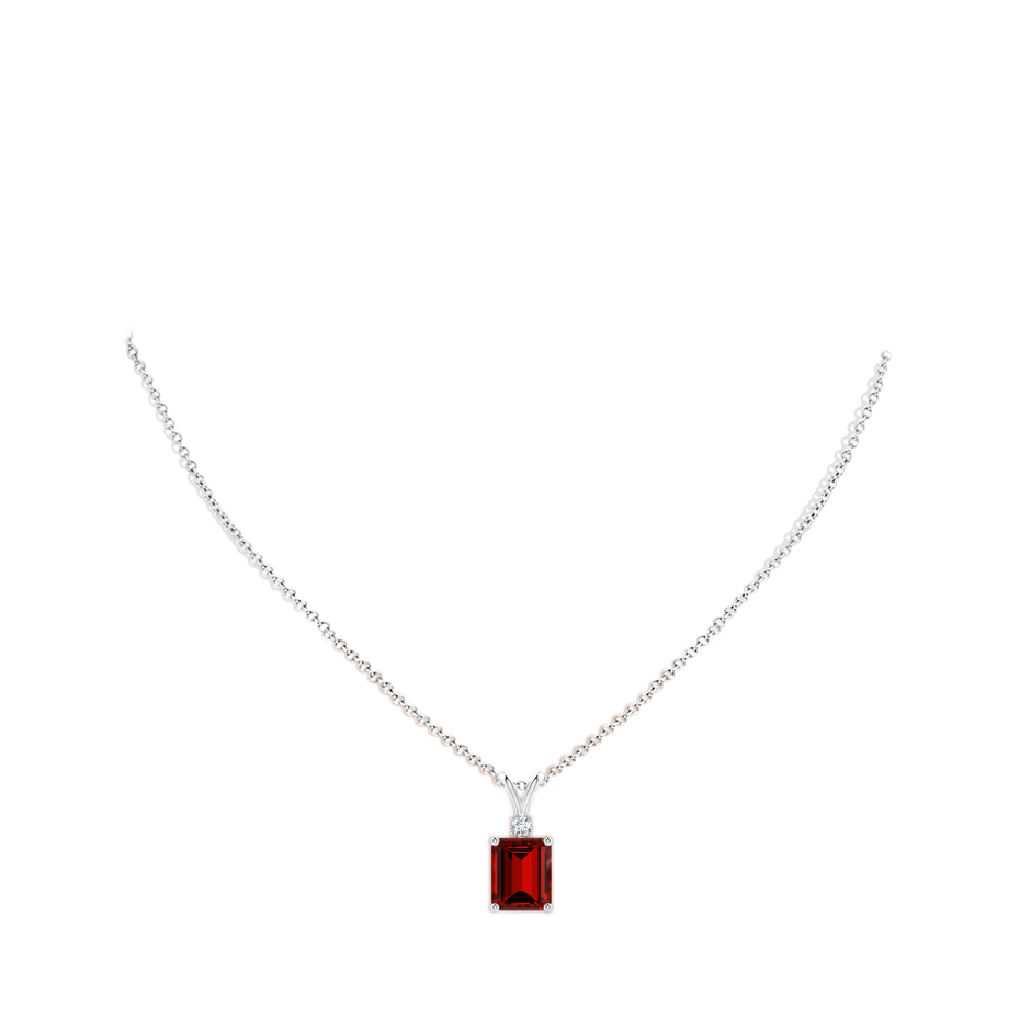 12x10mm Labgrown Lab-Grown Emerald-Cut Ruby Solitaire Pendant with Diamond in White Gold pen