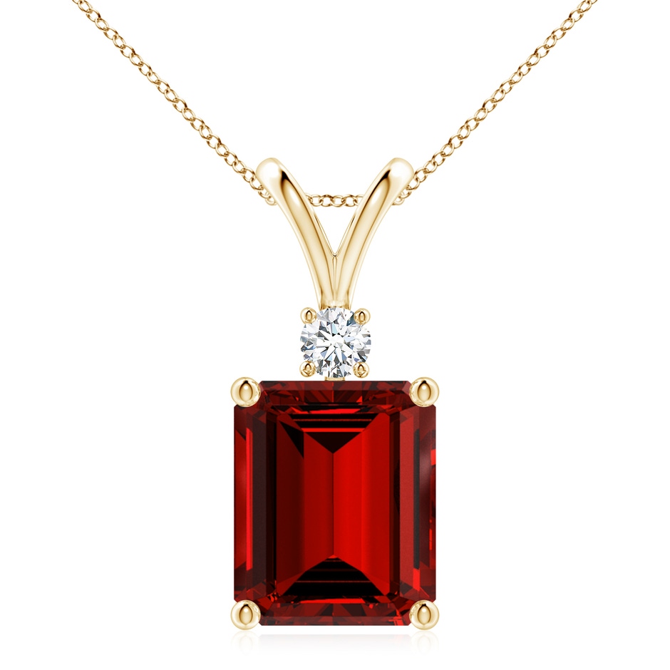 12x10mm Labgrown Lab-Grown Emerald-Cut Ruby Solitaire Pendant with Diamond in Yellow Gold 