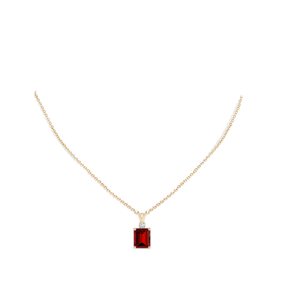 12x10mm Labgrown Lab-Grown Emerald-Cut Ruby Solitaire Pendant with Diamond in Yellow Gold pen