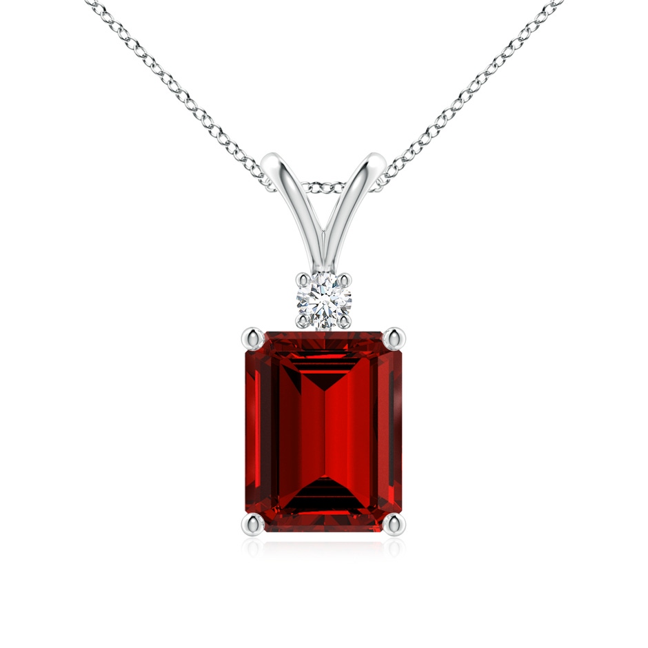 9x7mm Labgrown Lab-Grown Emerald-Cut Ruby Solitaire Pendant with Diamond in S999 Silver 