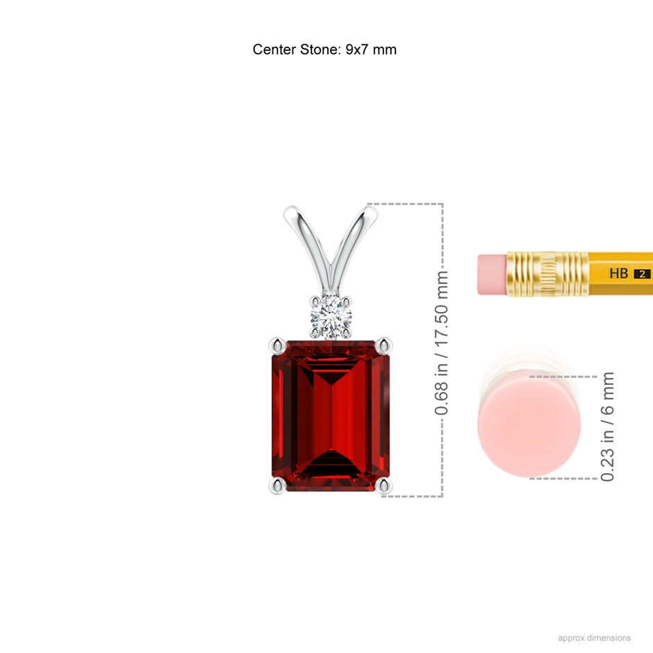 9x7mm Labgrown Lab-Grown Emerald-Cut Ruby Solitaire Pendant with Diamond in S999 Silver ruler