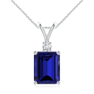 10x8mm Labgrown Lab-Grown Emerald-Cut Blue Sapphire Solitaire Pendant with Diamond in P950 Platinum