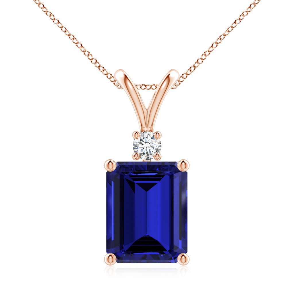 10x8mm Labgrown Lab-Grown Emerald-Cut Blue Sapphire Solitaire Pendant with Diamond in Rose Gold