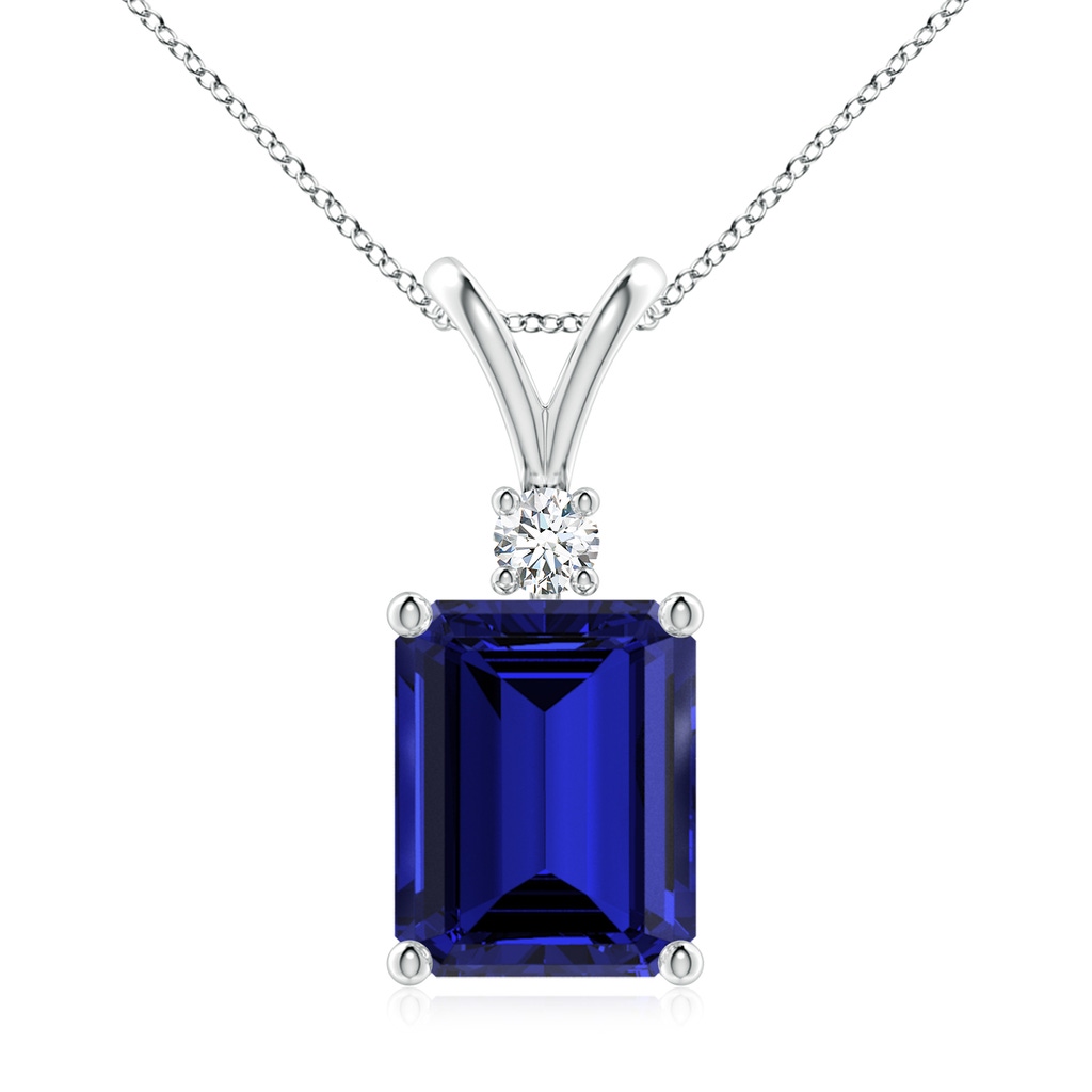 10x8mm Labgrown Lab-Grown Emerald-Cut Blue Sapphire Solitaire Pendant with Diamond in S999 Silver