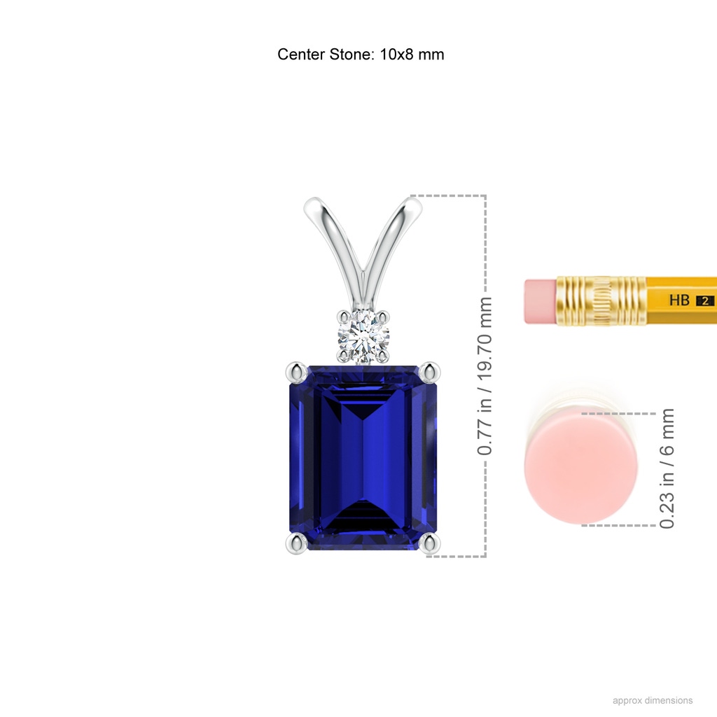 10x8mm Labgrown Lab-Grown Emerald-Cut Blue Sapphire Solitaire Pendant with Diamond in White Gold ruler
