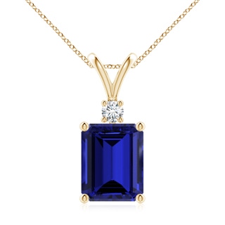 10x8mm Labgrown Lab-Grown Emerald-Cut Blue Sapphire Solitaire Pendant with Diamond in Yellow Gold