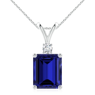 12x10mm Labgrown Lab-Grown Emerald-Cut Blue Sapphire Solitaire Pendant with Diamond in P950 Platinum