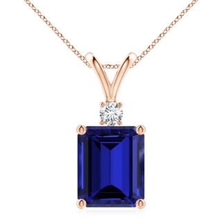 12x10mm Labgrown Lab-Grown Emerald-Cut Blue Sapphire Solitaire Pendant with Diamond in Rose Gold