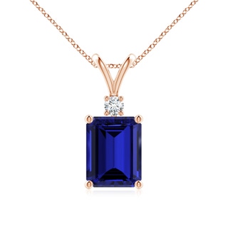 9x7mm Labgrown Lab-Grown Emerald-Cut Blue Sapphire Solitaire Pendant with Diamond in Rose Gold