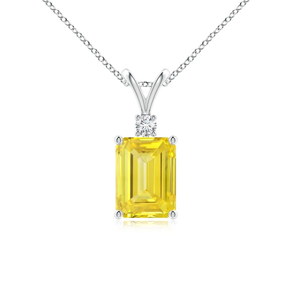 8x6mm Labgrown Emerald-Cut Lab-Grown Fancy Intense Yellow Diamond Solitaire Pendant in White Gold 