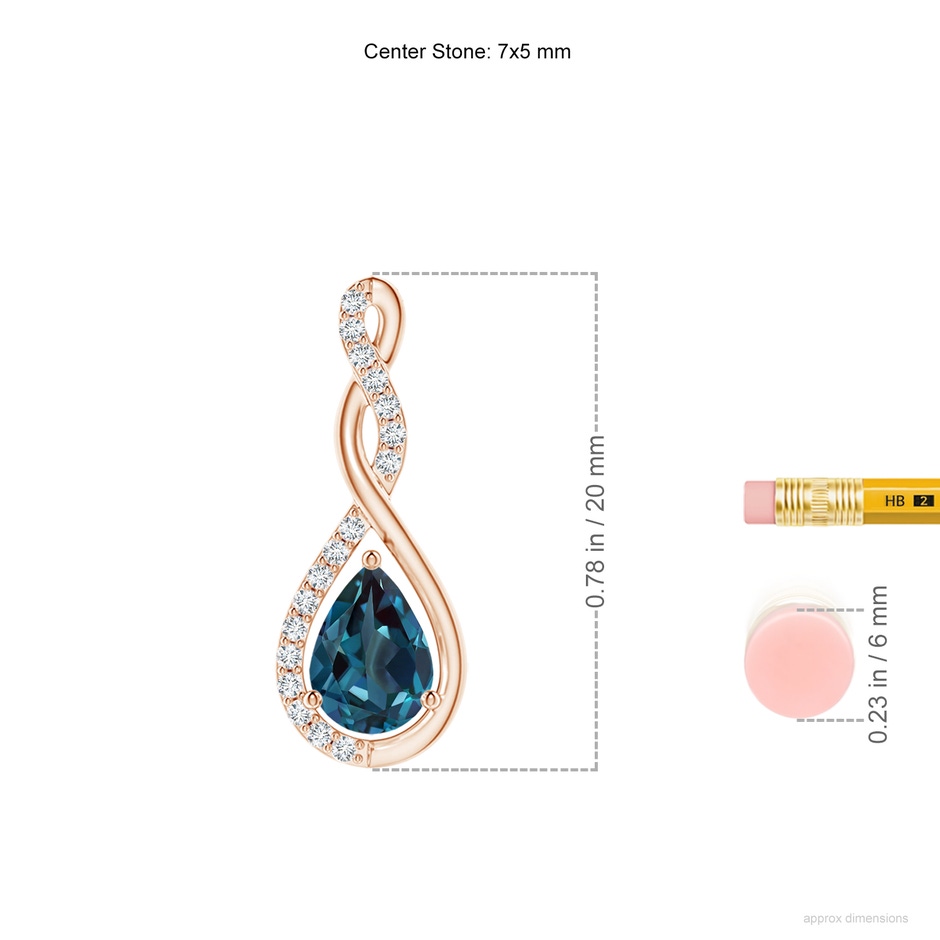 7x5mm Labgrown Twisted Infinity Floating Lab-Grown Alexandrite Drop Pendant in 18K Rose Gold ruler
