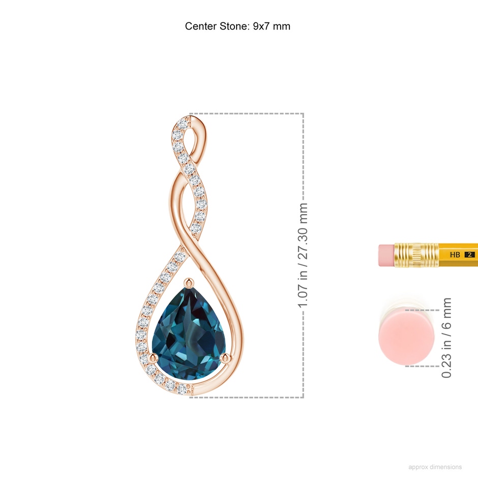 9x7mm Labgrown Twisted Infinity Floating Lab-Grown Alexandrite Drop Pendant in 18K Rose Gold ruler