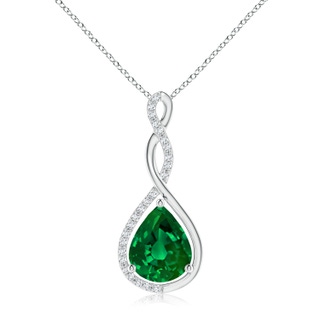 10x8mm Labgrown Lab-Grown Twisted Infinity Floating Emerald Drop Pendant in White Gold