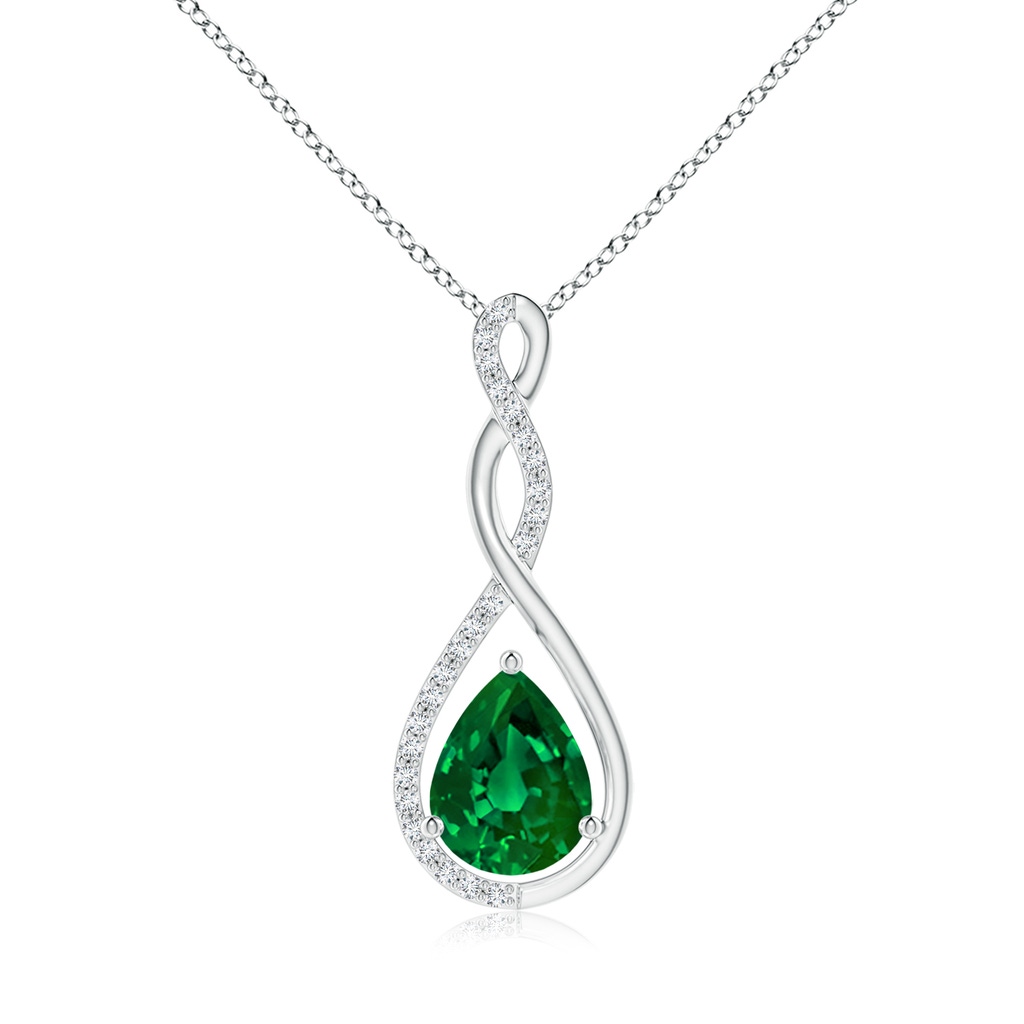 9x7mm Labgrown Lab-Grown Twisted Infinity Floating Emerald Drop Pendant in White Gold 