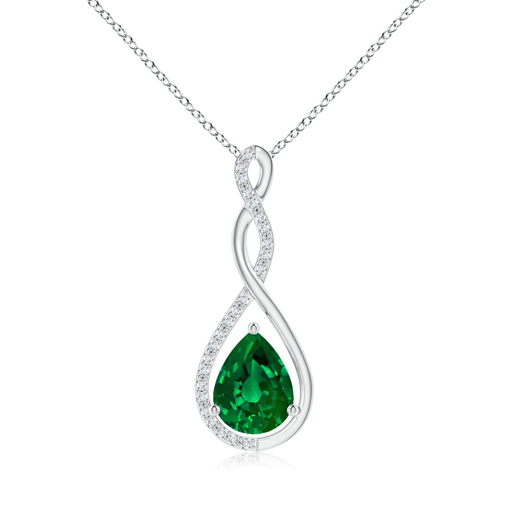 9x7mm Labgrown Lab-Grown Twisted Infinity Floating Emerald Drop Pendant in White Gold