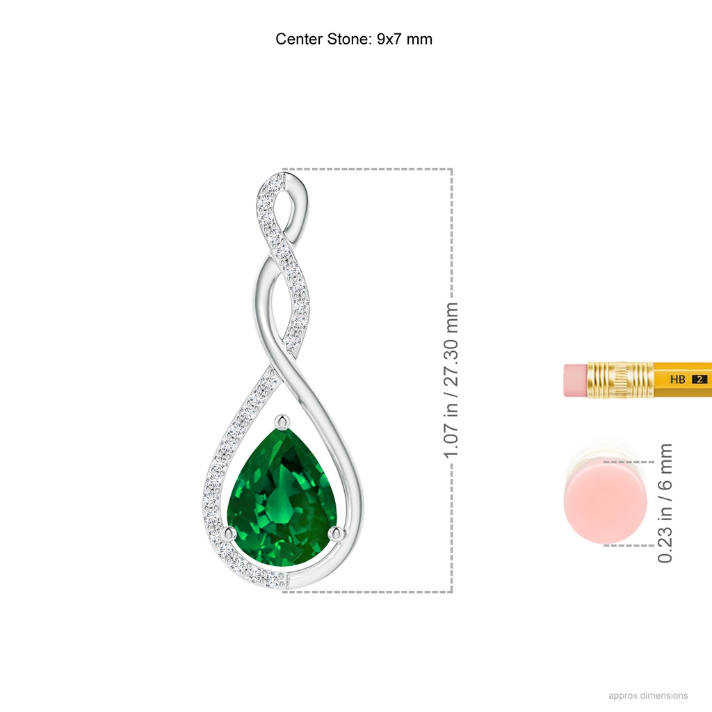 9x7mm Labgrown Lab-Grown Twisted Infinity Floating Emerald Drop Pendant in White Gold ruler