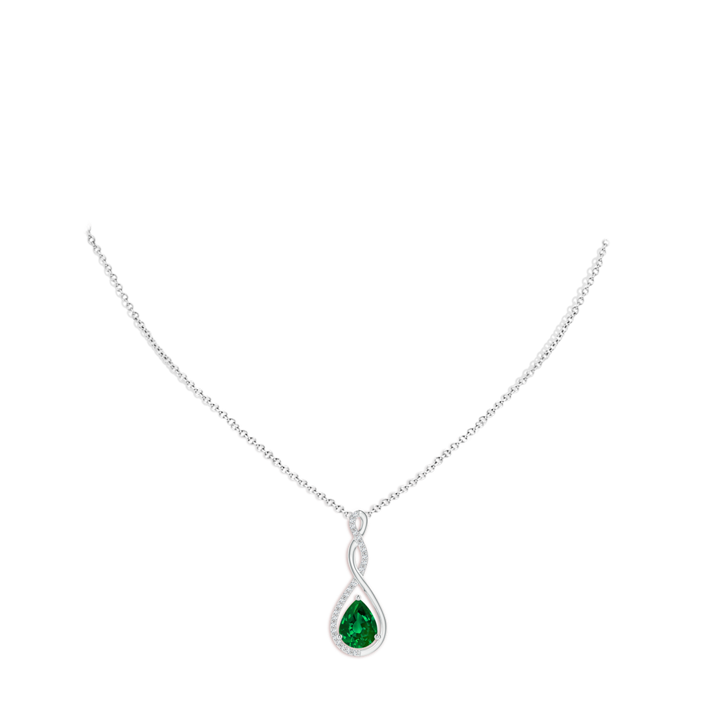 9x7mm Labgrown Lab-Grown Twisted Infinity Floating Emerald Drop Pendant in White Gold pen