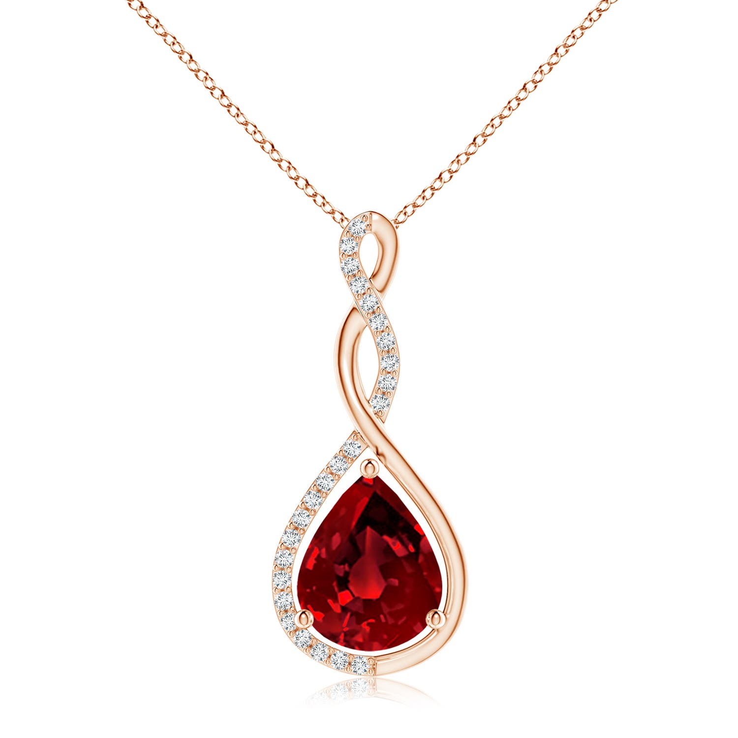 10x8mm Labgrown Lab-Grown Twisted Infinity Floating Ruby Drop Pendant in 18K Rose Gold