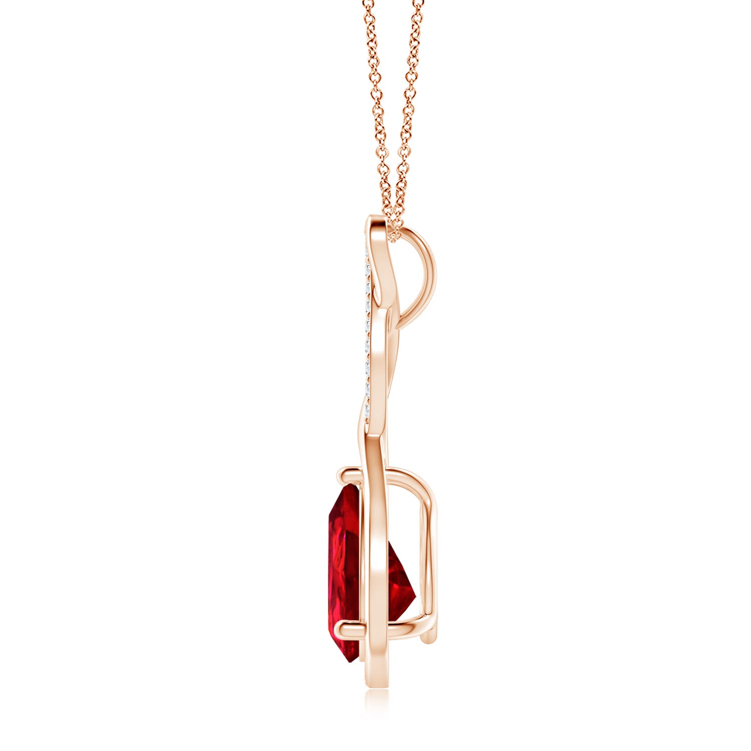 10x8mm Labgrown Lab-Grown Twisted Infinity Floating Ruby Drop Pendant in 18K Rose Gold