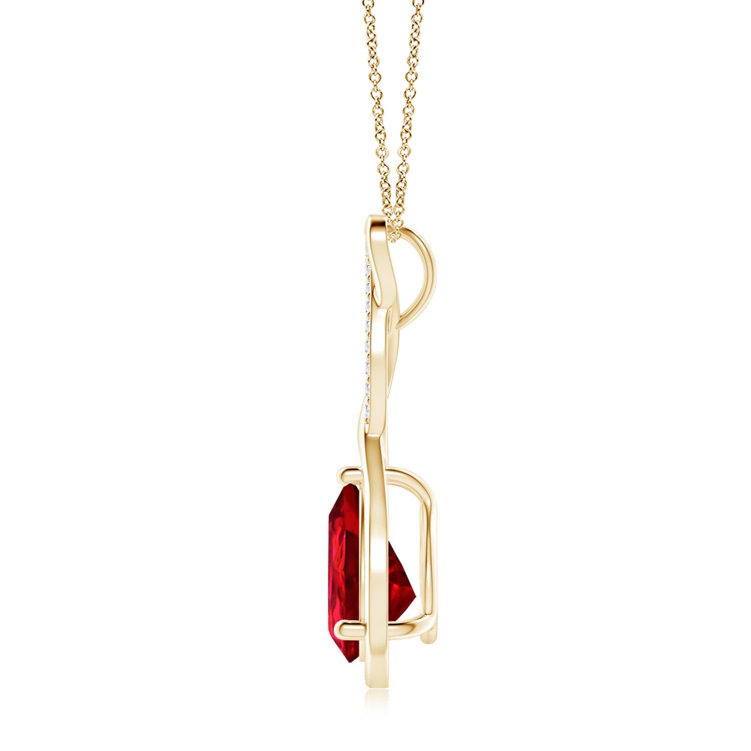 10x8mm Labgrown Lab-Grown Twisted Infinity Floating Ruby Drop Pendant in 18K Yellow Gold