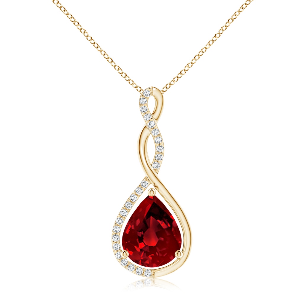 10x8mm Labgrown Lab-Grown Twisted Infinity Floating Ruby Drop Pendant in Yellow Gold