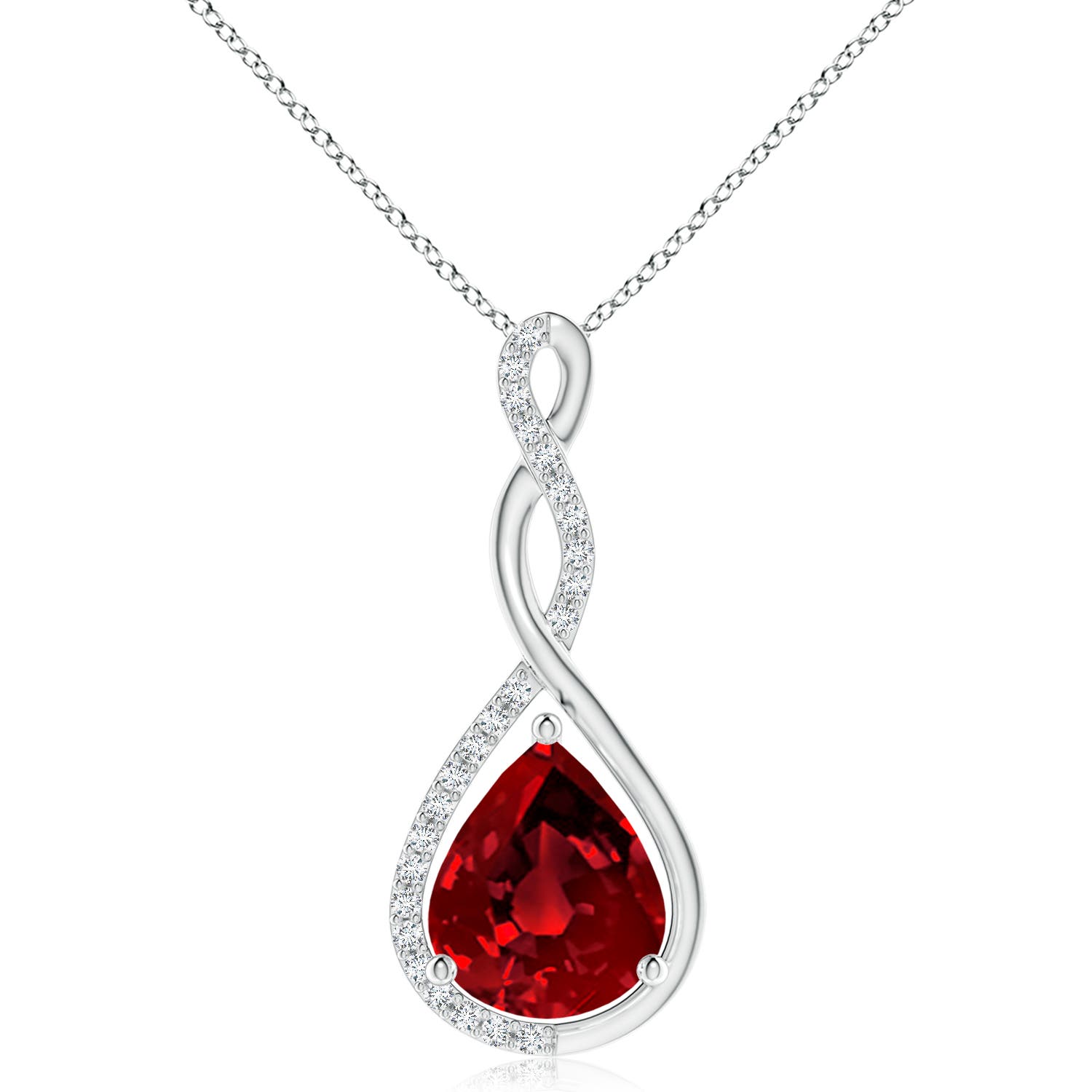 12x10mm Labgrown Lab-Grown Twisted Infinity Floating Ruby Drop Pendant in 18K White Gold