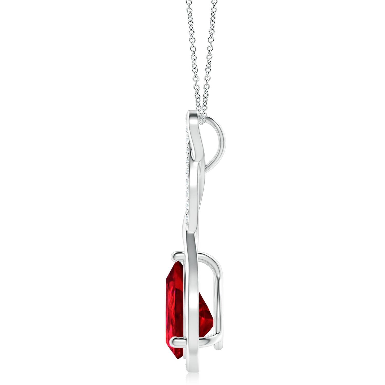 12x10mm Labgrown Lab-Grown Twisted Infinity Floating Ruby Drop Pendant in White Gold - side 3