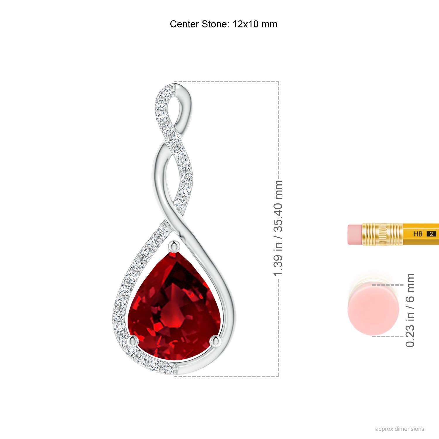 12x10mm Labgrown Lab-Grown Twisted Infinity Floating Ruby Drop Pendant in White Gold - ruler