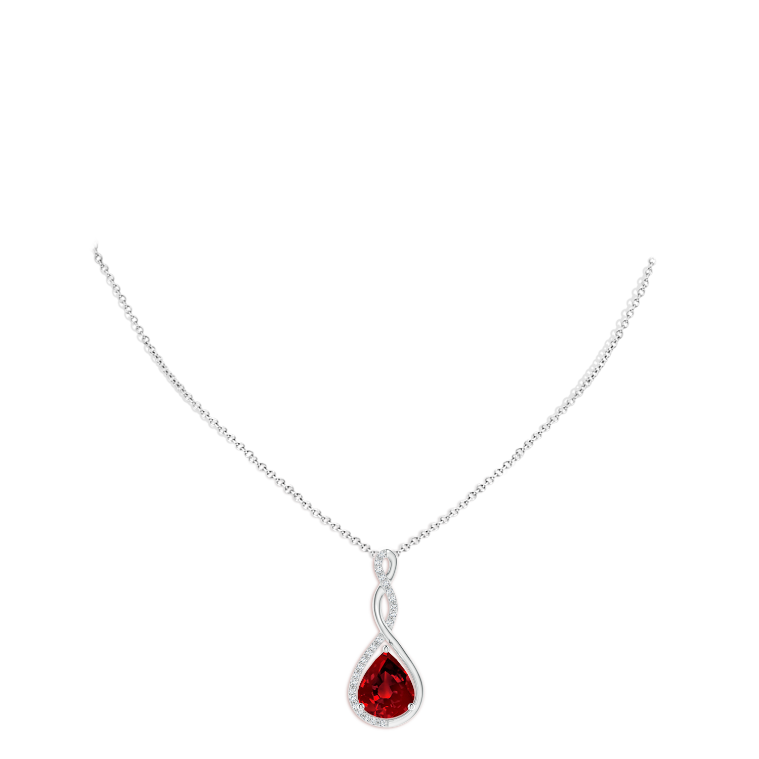 12x10mm Labgrown Lab-Grown Twisted Infinity Floating Ruby Drop Pendant in White Gold - body_neck