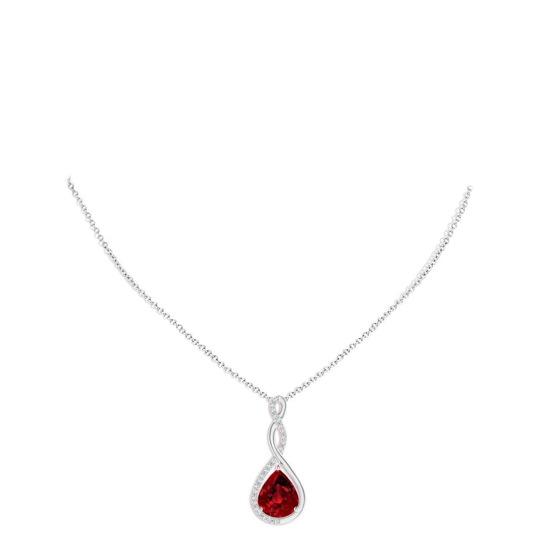 12x10mm Labgrown Lab-Grown Twisted Infinity Floating Ruby Drop Pendant in White Gold - body_neck