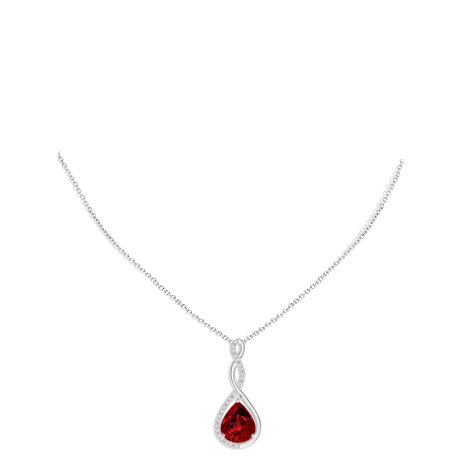 12x10mm Labgrown Lab-Grown Twisted Infinity Floating Ruby Drop Pendant in White Gold pen