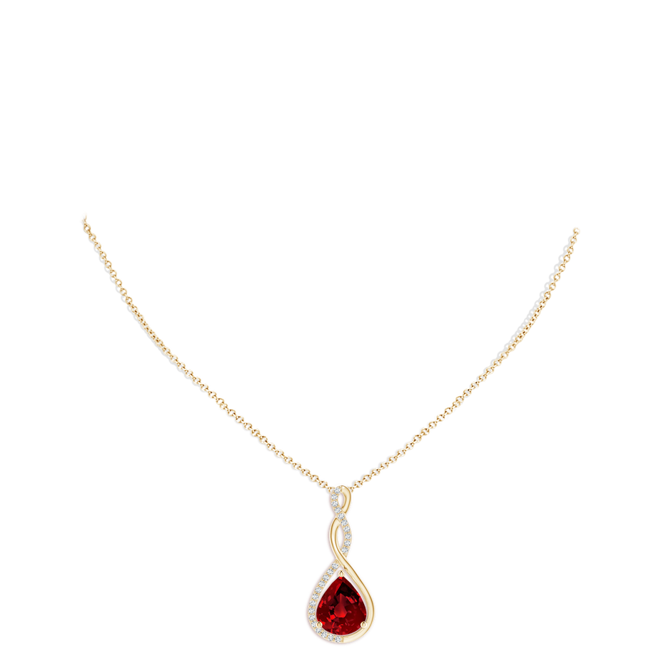 12x10mm Labgrown Lab-Grown Twisted Infinity Floating Ruby Drop Pendant in Yellow Gold pen