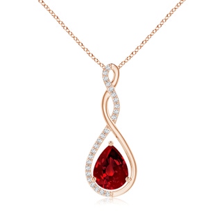 9x7mm Labgrown Lab-Grown Twisted Infinity Floating Ruby Drop Pendant in 9K Rose Gold