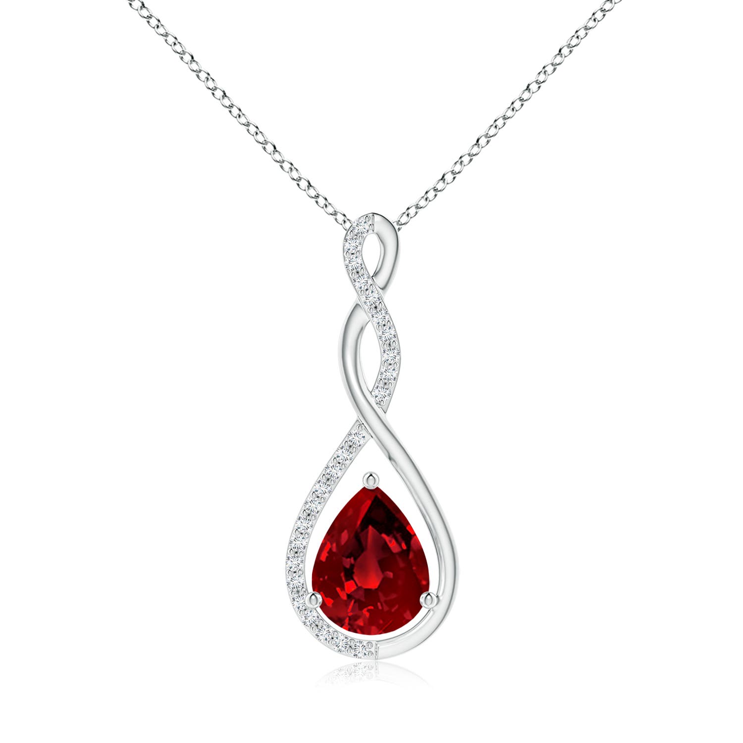 9x7mm Labgrown Lab-Grown Twisted Infinity Floating Ruby Drop Pendant in P950 Platinum