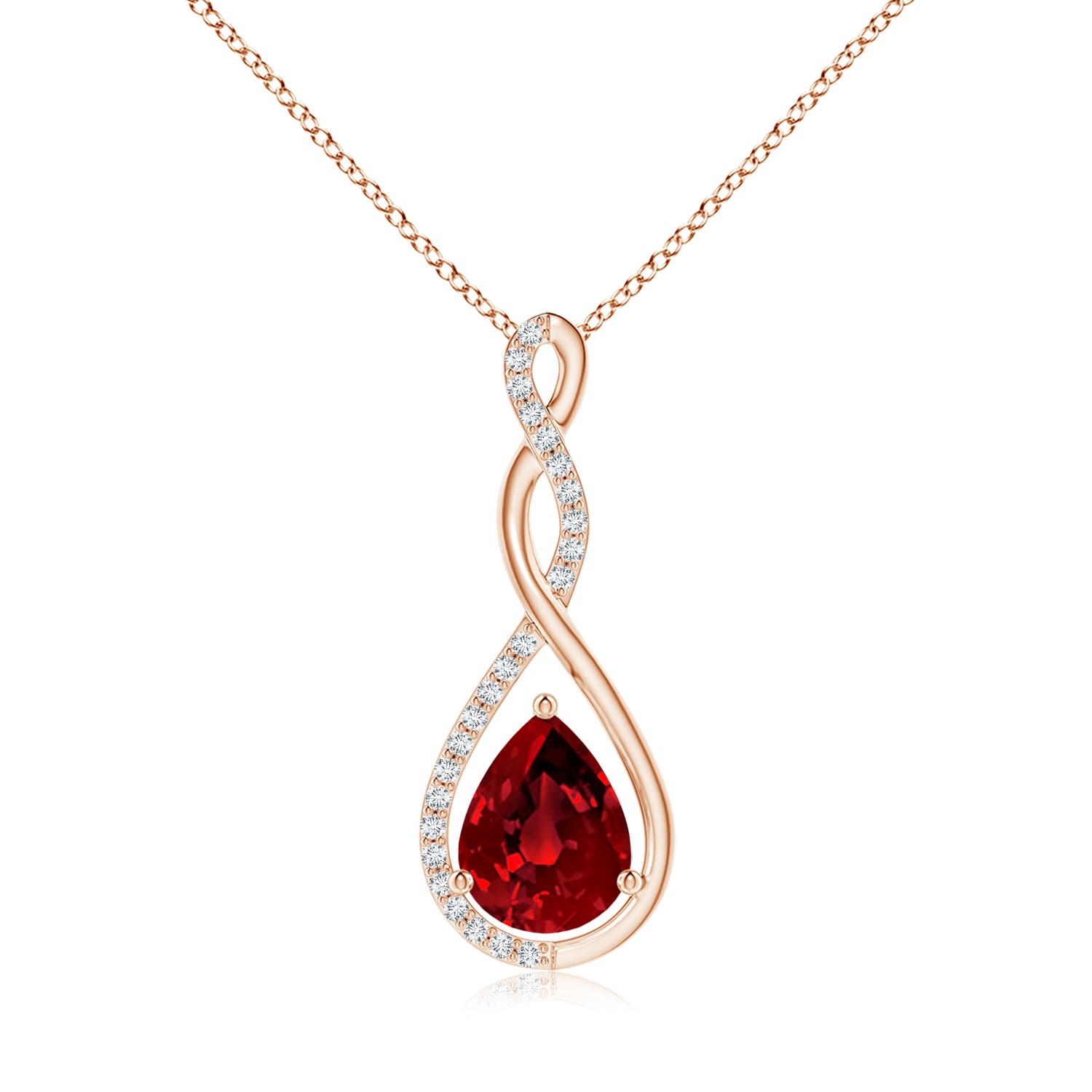 9x7mm Labgrown Lab-Grown Twisted Infinity Floating Ruby Drop Pendant in Rose Gold