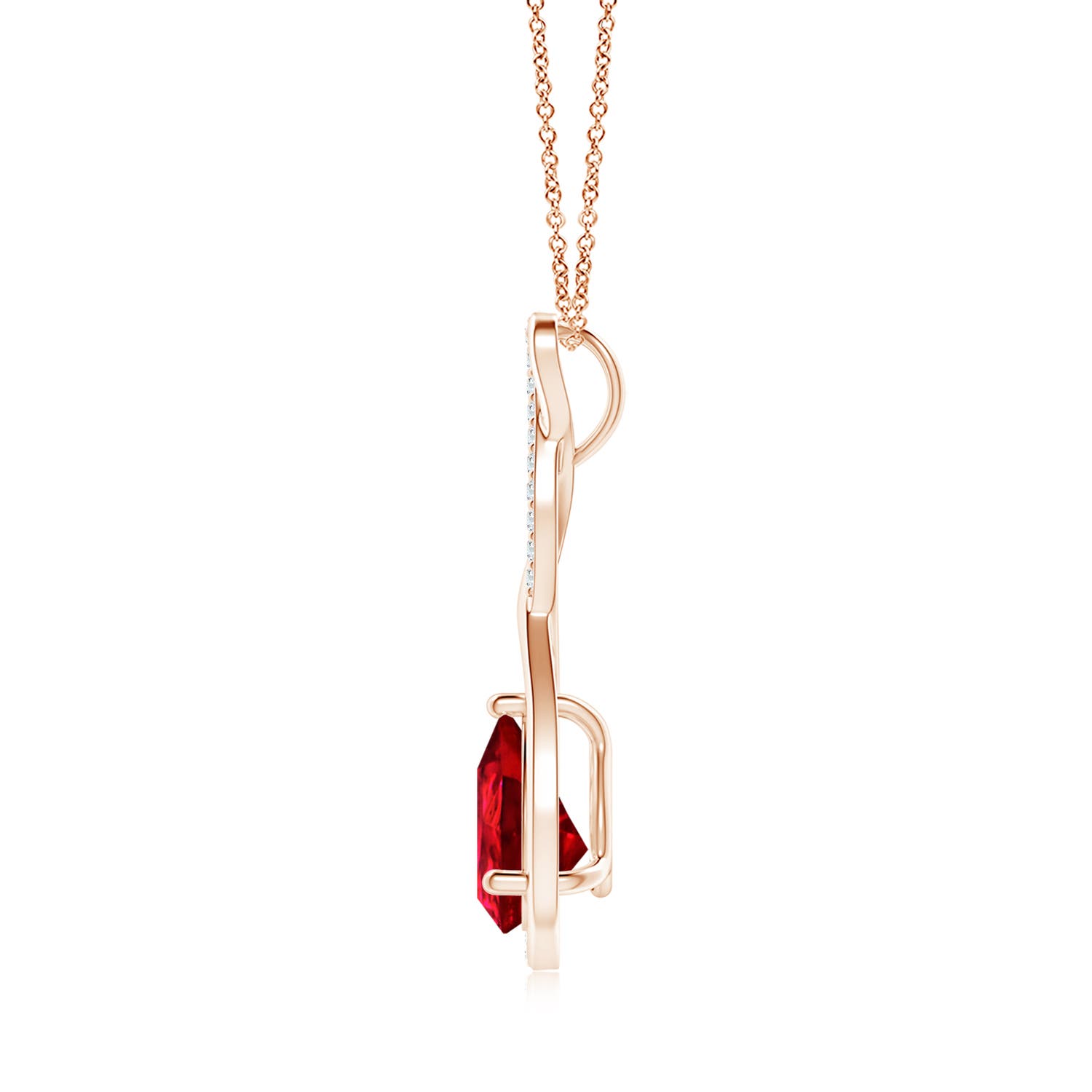 9x7mm Labgrown Lab-Grown Twisted Infinity Floating Ruby Drop Pendant in Rose Gold