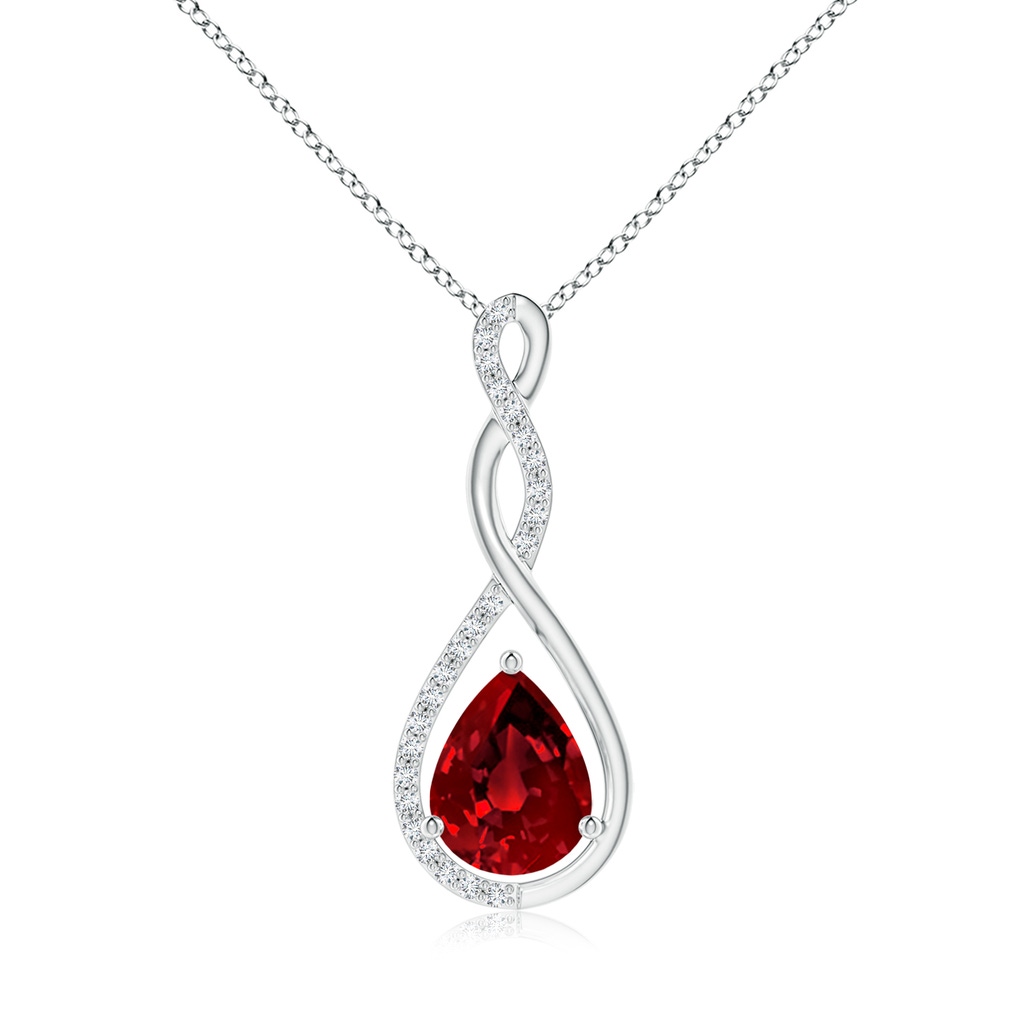9x7mm Labgrown Lab-Grown Twisted Infinity Floating Ruby Drop Pendant in White Gold